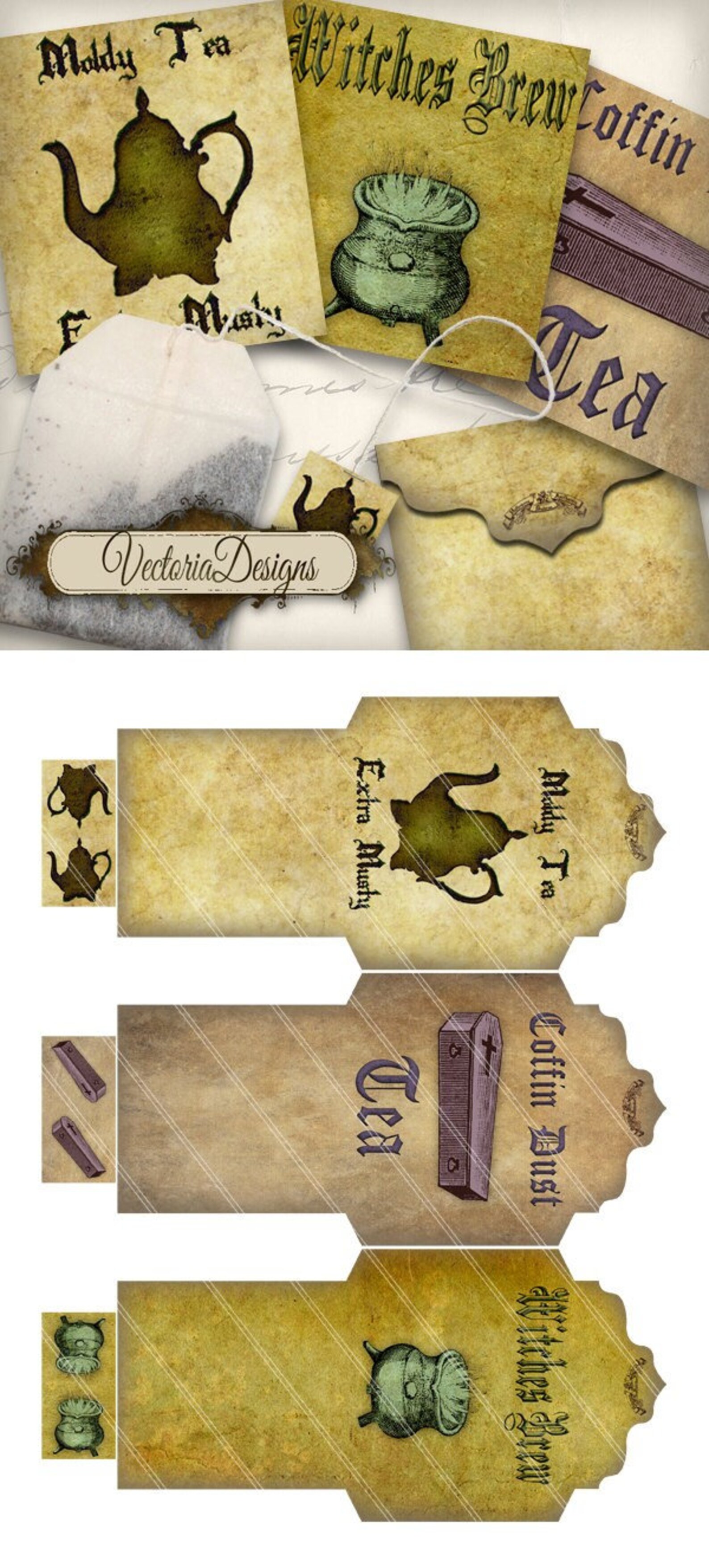 Halloween Tea Bags Printable Halloween Envelopes Halloween Etsy