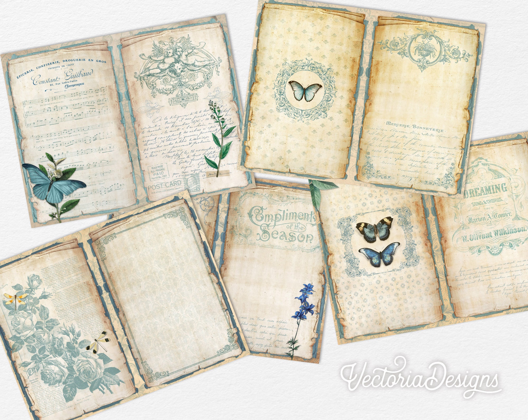 Teal Memories Crafting Printables Kit, Digital Paper Mega Kit, Vintage  Ephemera Sheets, Scrapbooking Supplies Kit 002320 