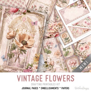 Vintage Flowers Junk Journal Kit Large MINI, Flowers Crafting Printables Kit Flowers Embellishments Printable Flowers Paper Craft Kit 003400