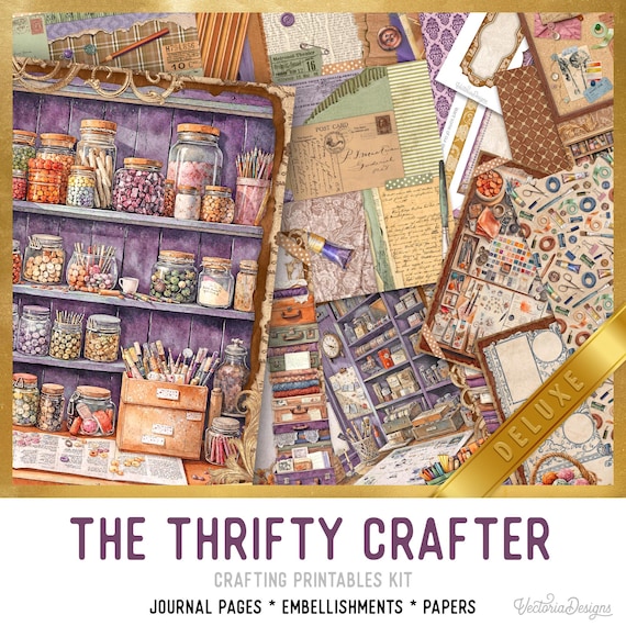 Thrifty Crafter Budget Junk Journal Kit (DELUXE) - Printable Pages, Papers and Embellishments for Crafting - 003968