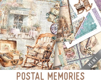 Postal Memories Junk Journal Kit MINI, Memories Crafting Printables Post Embellishments Printable Vintage Mail Paper Junk Journal 003598