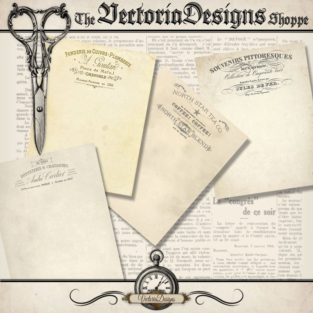 Vintage Business Letterhead, Printable Stationery, Writing Paper, Digital Collage Sheets, Letter ...