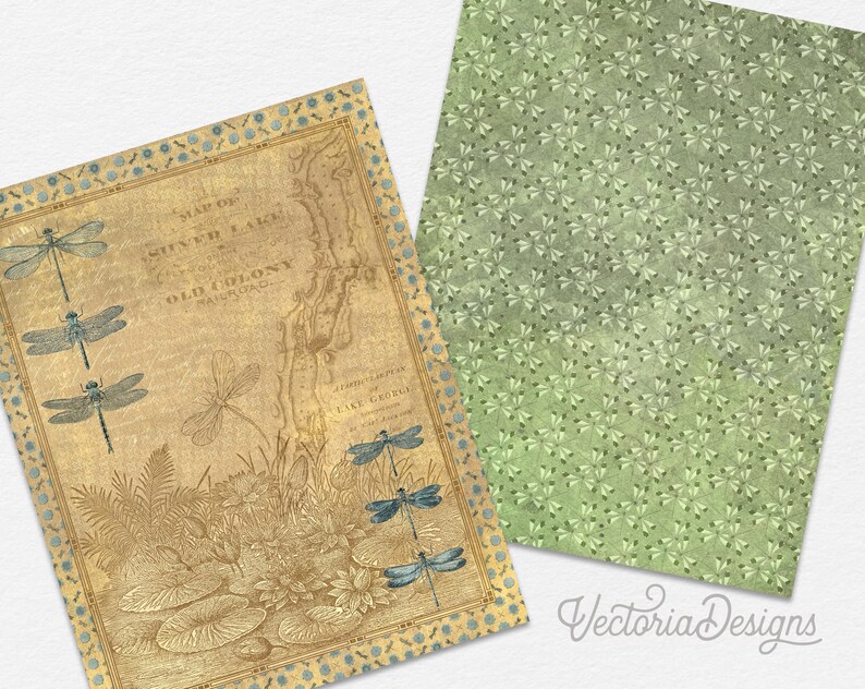 Dragonfly Lake Paper Pack Printable Dragonfly Paper Nature - Etsy