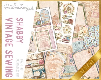 Shabby Vintage Sewing DELUXE Crafting Printables Kit, Printable Sewing Junk Journal, Sewing Embellishments, Sewing Craft Kits, Paper 002824