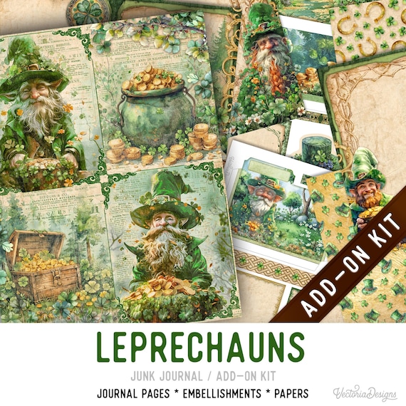 Leprechauns Junk Journal Kit ADD-ON, Printable Pages, Embellishments, Papers - 003757