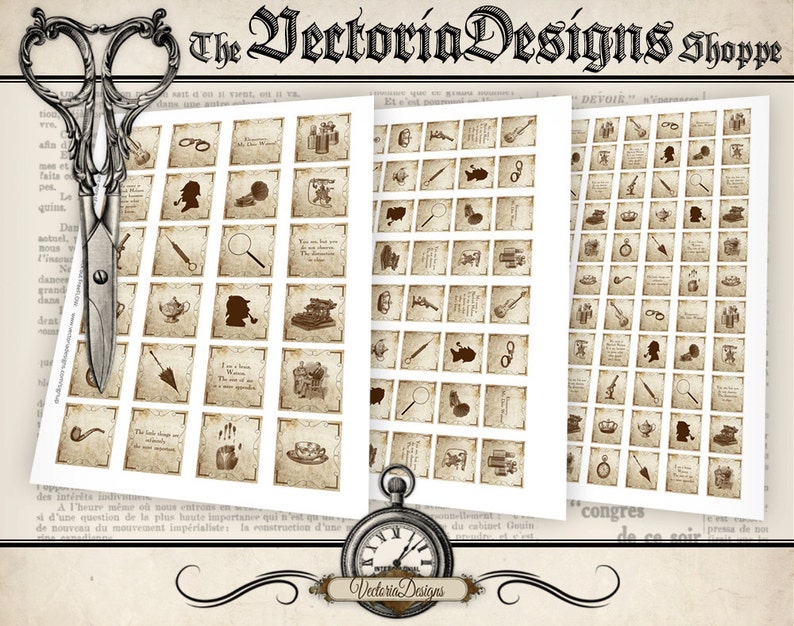 Sherlock Holmes Images Detective Printable 1 5 Inch Square Etsy