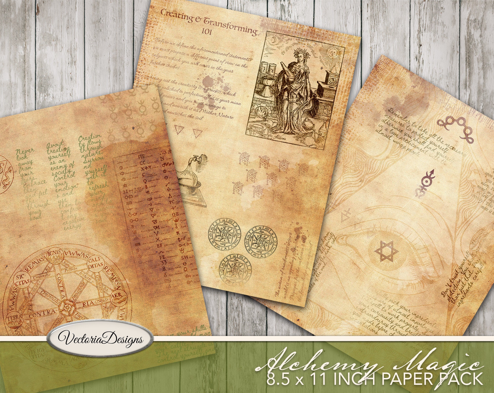 Alchemy Magic Paper Pack, Printable Paper Pack, Decorative Paper