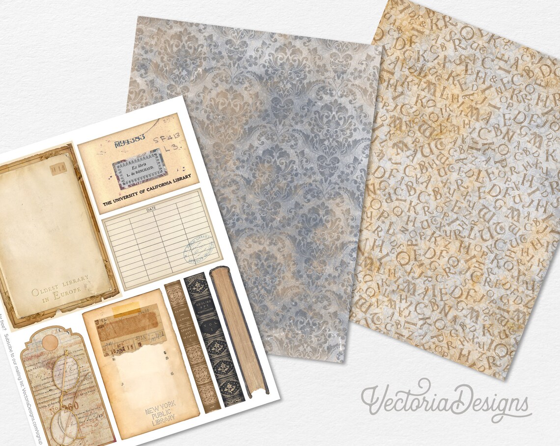 The Old Library Junk Journal Kit ADD-ON, Printable Junk Journal Pages ...