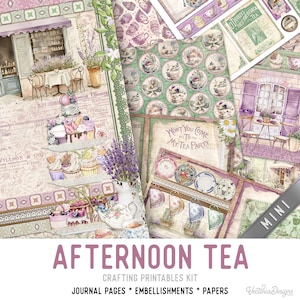 Afternoon Tea Junk Journal Kit MINI, High Tea Crafting Printables Kit High Tea Embellishments Printable Tea Paper Craft Kit Craft - 003232