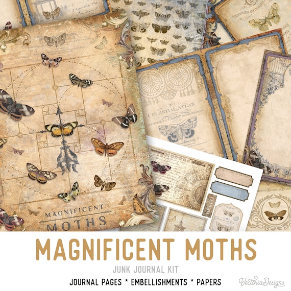 Magnificent Moths Junk Journal Kit Insects - Printable Pages for Crafting - 002380