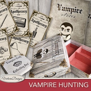 Vampire Hunting Kit, Vampire Printables, Halloween Decorations, Halloween Prints, Dracula Kit, Vampire Halloween DIY, Trick Or Treat 001661