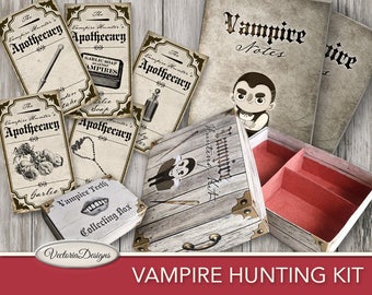Vampire Hunting Kit, Vampire Printables, Halloween Decorations, Halloween Prints, Dracula Kit, Vampire Halloween DIY, Trick Or Treat 001661