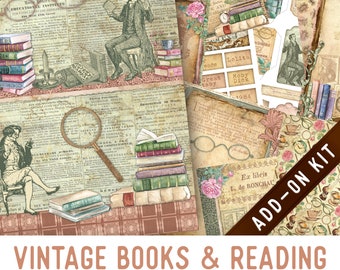 Vintage Books & Reading Junk Journal Kit ADD-ON, Printable Junk Journal Pages Printable Craft kits Vintage Junk Journal Kit 0032012