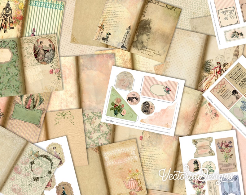 Vintage Lady Junk Journal Kit - Printable Pages for Crafting - 001994 ...