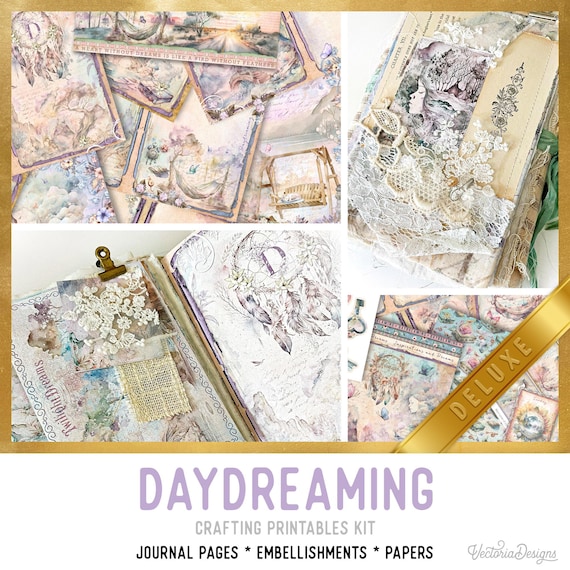 Daydreaming DELUXE Junk Journal Kit - Printable Pages, Papers and Embellishments for Crafting - 003016