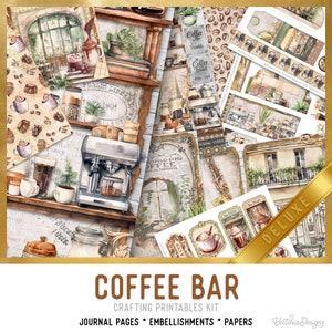 Coffee Bar Junk Journal Kit DELUXE, Coffee Crafting Printables Kit Coffee Embellishments Coffee Junk Journal Craft Kits Coffee Bar 003193