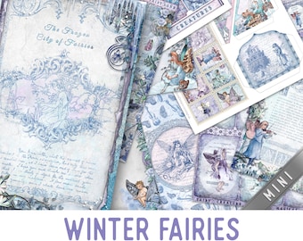 Winter Fairies MINI Crafting Printables Kit Fairy Junk Journal Fairy Embellishments Winter Printable Journal Fairies Scrapbooking 003043