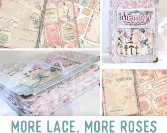 More Lace More Roses Crafting Printables Kit, Roses Junk Journal, Embellishments, Printable Paper Pack, Craft Kits, Journal Tutorial 002387
