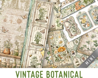 Vintage Botanical Junk Journal Kit Nuevo MINI, Kit de imprimibles de artesanía botánica Adornos botánicos Kit de papel imprimible Craft 003335