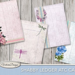 Shabby Ledger ATC cards printable cards floral flower 2.5 x 3.5 inch paper crafting scrapbooking digital download instant sheet 001735 image 1