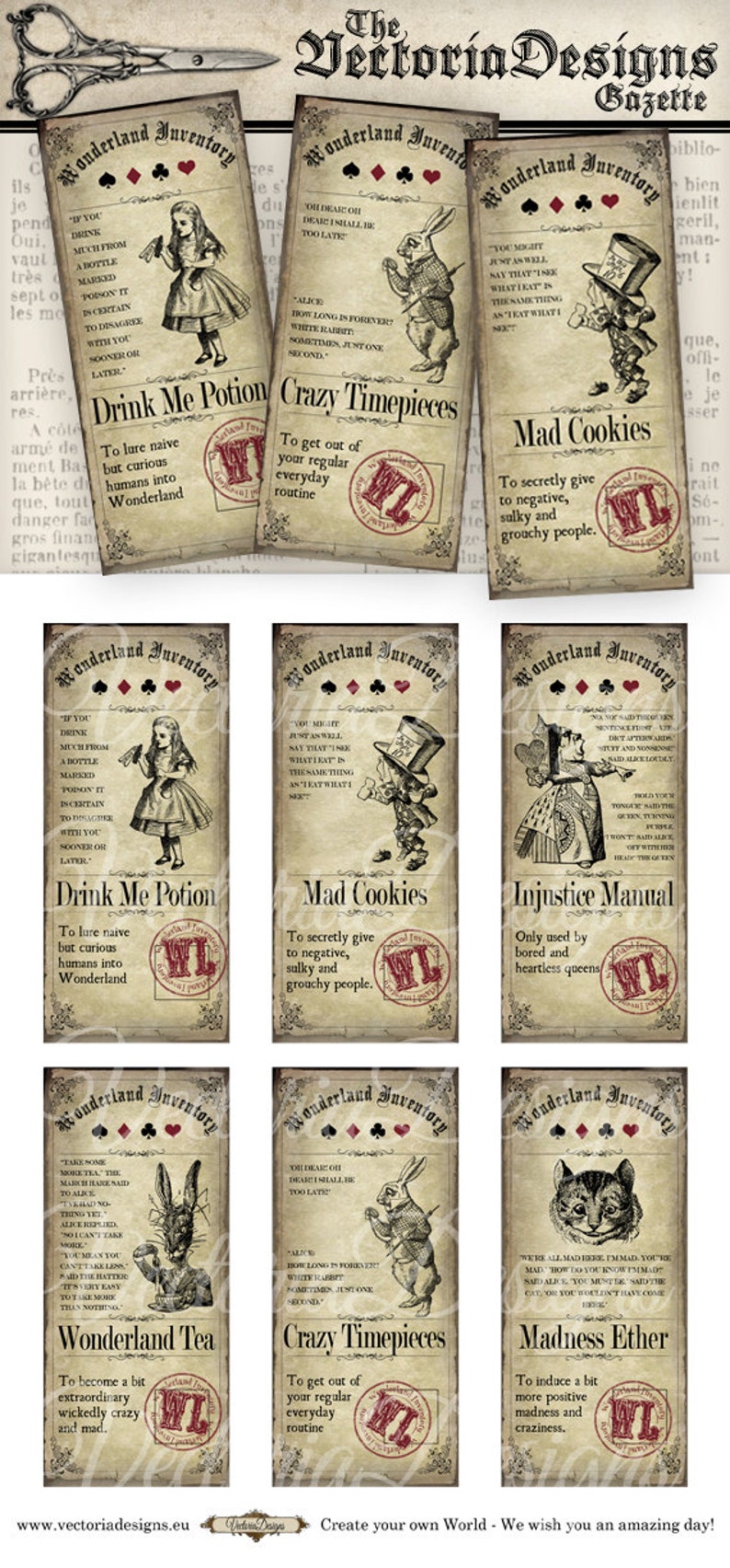 Alice in Wonderland Inventory Labels Printable Alice in Wonderland Labels Digital Download Instant Download digital collage sheet 000757 image 2