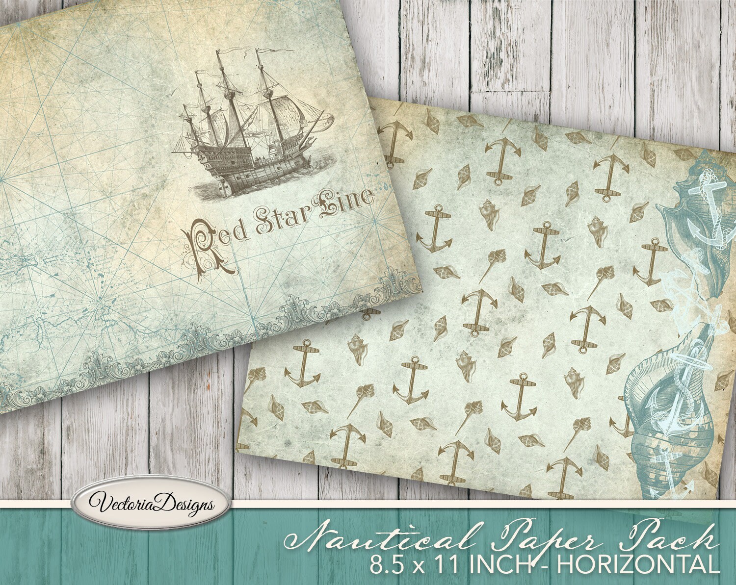 Nautical Paper Pack, Digital Paper Pack, Nautical Junk Journal