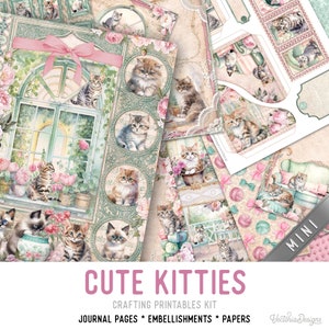 Cute Kitties Junk Journal Kit MINI, Cats Crafting Printables Kit Kittens Embellishments Printable cats Paper Craft Kit Cats - 003330