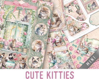 Cute Kitties Junk Journal Kit MINI, Cats Crafting Printables Kit Kittens Embellishments Printable cats Paper Craft Kit Cats - 003330