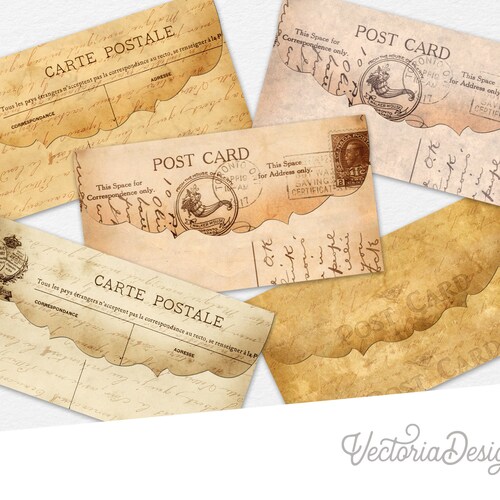 Five Postcards Envelopes Digital Collage Printable Postcards | Etsy