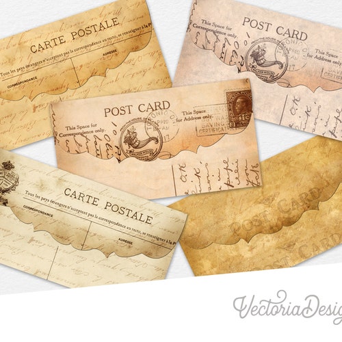 Five Postcards Envelopes Digital Collage Printable Postcards | Etsy