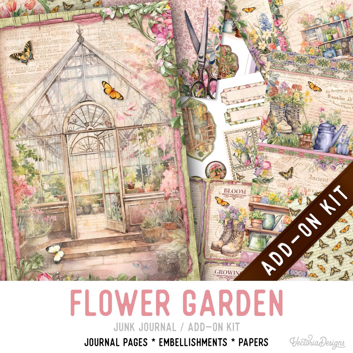 Flower Garden Junk Journal Kit ADD-ON, Printable Craft Kit With Journal ...