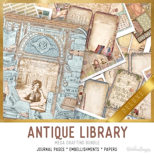 Antique Library DELUXE MEGA Crafting Bundle, Library Printables, Printable Paper, Embellishments, Library Junk Journal, Craft Kits - 002801