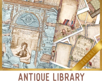 Antique Library DELUXE MEGA Crafting Bundle, Library Printables, Printable Paper, Embellishments, Library Junk Journal, Craft Kits - 002801