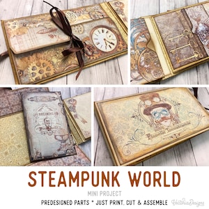 Steampunk World Mini Project Booklet Craft Kit Vacation Crafts Folio Kit Junk Journal Printable Craft kits Printable Gift PDF 002805