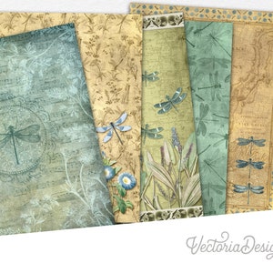 Dragonfly Lake Paper Pack, Printable Dragonfly Paper, Nature Scrapbook Paper Pack, Printable Paper, Crafting Paper, Junk Journal - 002554