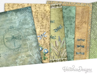 Dragonfly Lake Paper Pack, Printable Dragonfly Paper, Nature Scrapbook Paper Pack, Printable Paper, Crafting Paper, Junk Journal - 002554