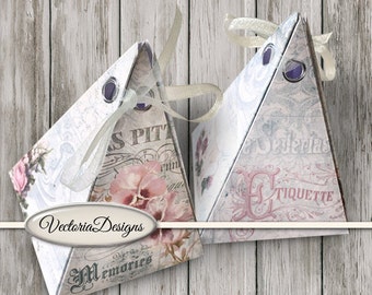 Shabby Elegant pyramid box printable diy paper crafting favor digital download instant download digital collage sheet - 001351