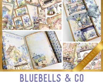 Bluebells Junk Journal Kit DELUXE, Blaue Blumen Crafting Printables Kit Bluebells Verschönerungen Printable Paper Craft Kit Tutorial - 003256