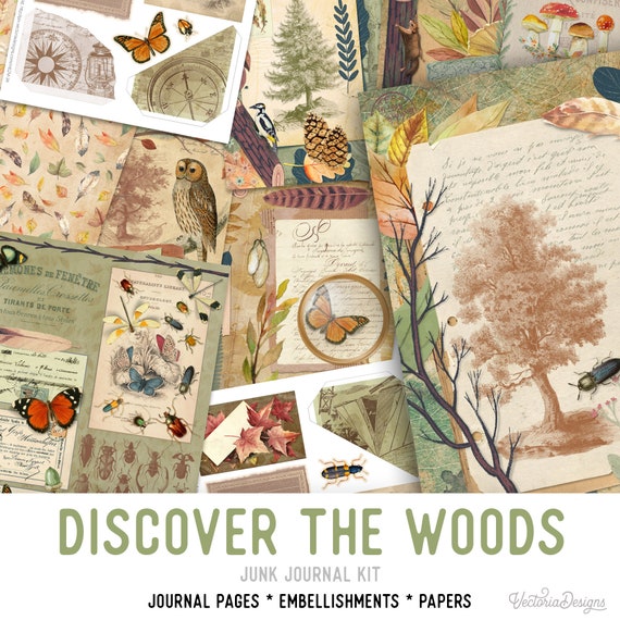 Discover The Woods Large Junk Journal Kit - Printable Pages for Crafting - 002134