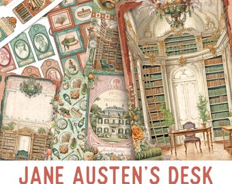Jane Austen Large Junk Journal Kit, Jane Austen Crafting Printables Jane Austen Embellishments Printable Winter Paper Junk Journal 003513