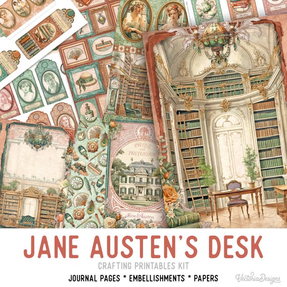 Jane Austen Junk Journal Kit (Standard) - Printable Pages, Papers and Embellishments for Crafting - 003513