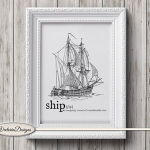 Ship print printable art black and white print dictionary digital print printable instant download digital collage sheet - 000618