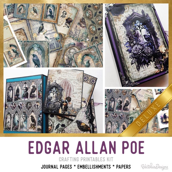 Edgar Allan Poe Large Junk Journal Kit DELUXE - Printable Pages, Papers and Embellishments for Crafting - 003093