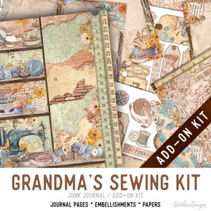Grandma's Sewing Kit Junk Journal Kit ADD-ON, Printable Junk Journal Pages Journal Kit Craft kits Vintage Junk Journal 003424