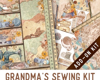 Grandma's Sewing Kit Junk Journal Kit ADD-ON, Printable Junk Journal Pages Journal Kit Craft kits Vintage Junk Journal 003424