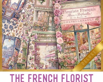 French Florist Junk Journal Kit DELUXE, Flower Shop Crafting Printables Flower Embellishments Printable Paper Vintage Journal Flowers 003733