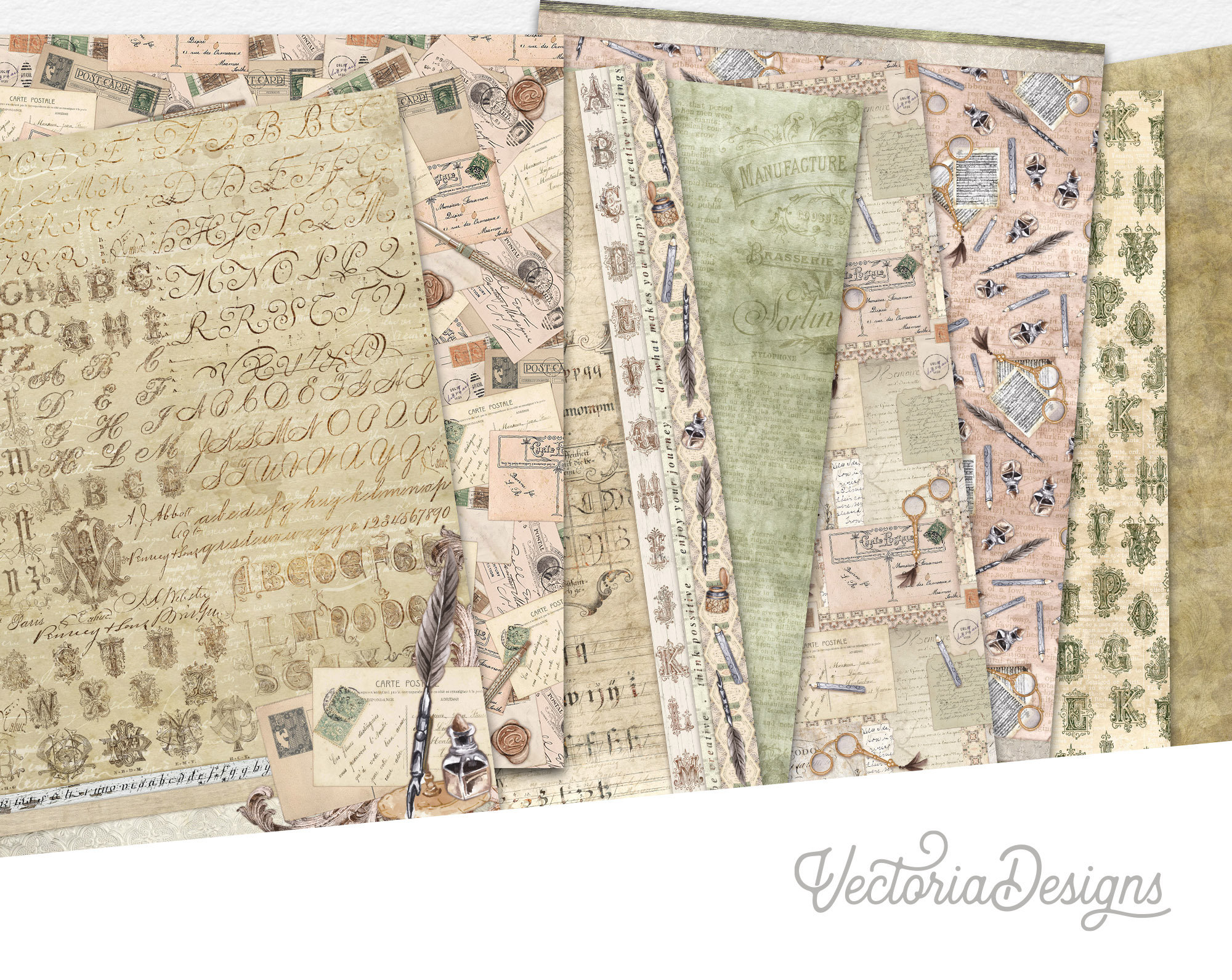 Vintage Handwriting Paper Pack Writing Tools Digital Paper Etsy