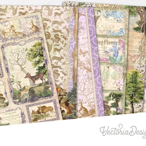 Spring Forest Paper Pack, Animal Paper Embellishments, Floral Scrapbook Paper Pack, Spring Printable Papers, Wild Nature Paper Pack 002475