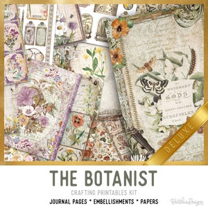 The Botanist DELUXE Crafting Printables Kit Botanical Junk Journal Botanical Embellishments Botanical Paper Craft Kits Scrapbooking - 002941