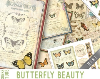 Butterfly Beauty MINI Crafting Printables Kit Butterflies Junk Journal Butterfly Embellishments Paper Craft Kits Junk Journal Prints 002928